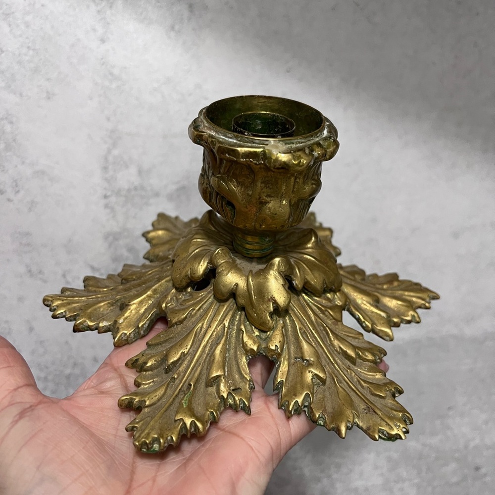Pair of Decorative Crafts Inc Solid Brass Botanical Shape Taper Candle Holder